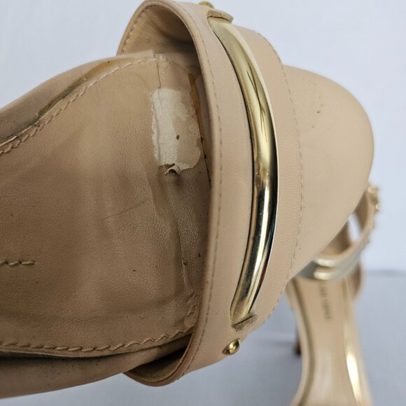 GIANNI BINI Nude / Beige Stiletto Heels with Gold Accents, Sz 6M - Picture 4 of 12